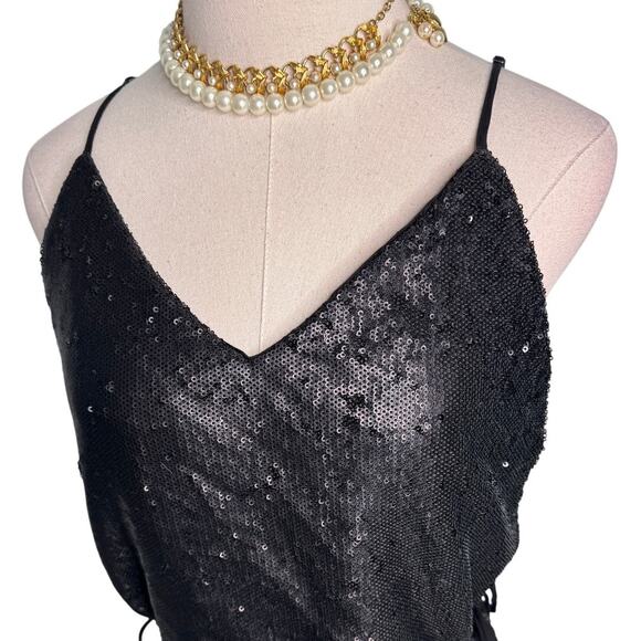 Free People black sequin jumpsuit size small S adjustable - Picture 5 of 9